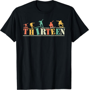 13th Birthday Skateboarder Thirteen 13 Bday Boys Kid Youth T-Shirt - T-Shirt | Black