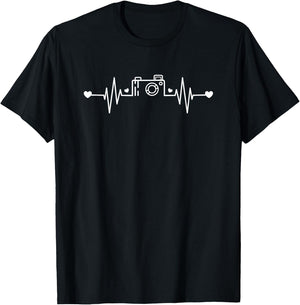 Photographer Heartbeat Photography Lovers Camera Novelty T-Shirt - T-Shirt | Black