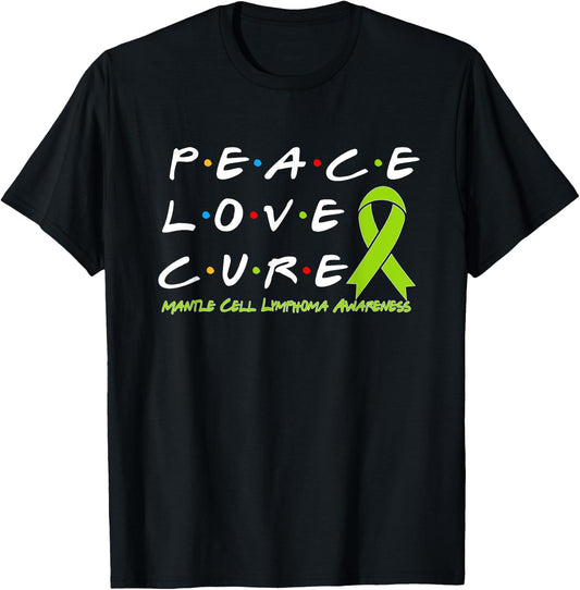 Mantle Cell Lymphoma Awareness Peace Love Cure T-Shirt - T-Shirt | Black