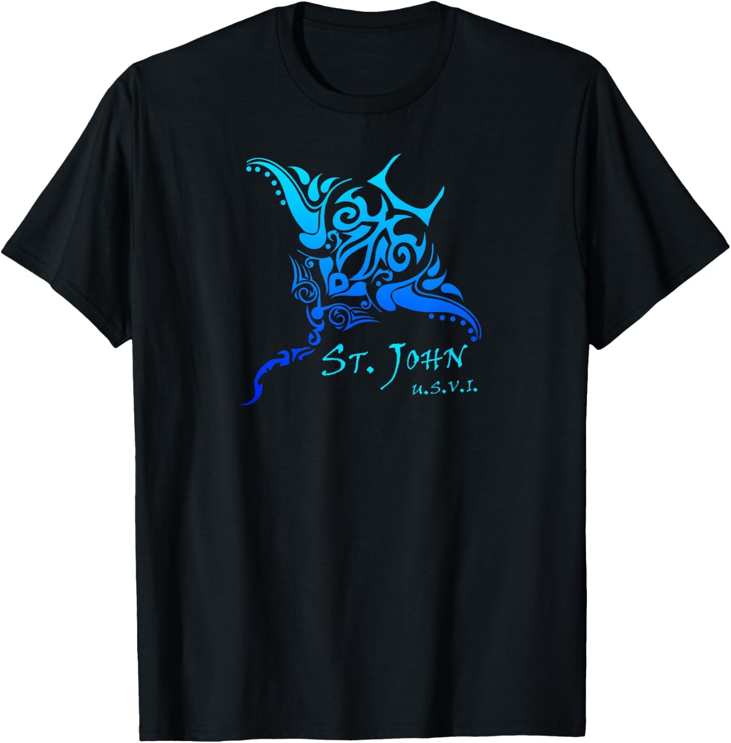St. John, USVI Vintage Tribal Manta Ray Vacation T-Shirt - T-Shirt | Black
