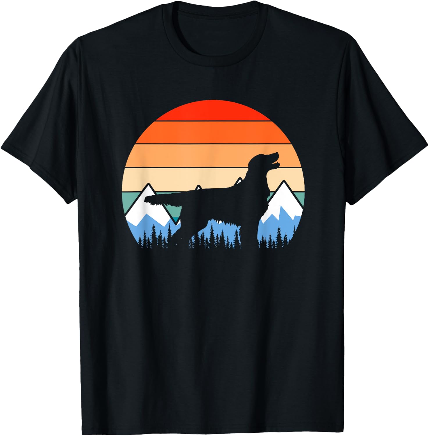 Flat-Coated Retriever Flat-Coat Dog Mountain Hiking Vintage Women Girls Kids T-Shirt - T-Shirt | Black