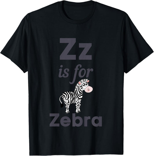 Kids Z is for Zebra Preschool Kindergarten Teacher Student Kid T-Shirt - T-Shirt | Black