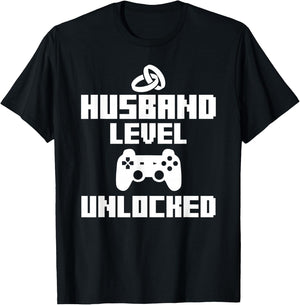 Gamer Husband Funny Wedding Gift Level Unlocked T-Shirt - T-Shirt | Black