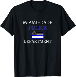Miami Dade Police Thin Blue Line USA Flag Patriotic Gift LEO T-Shirt - T-Shirt | Black