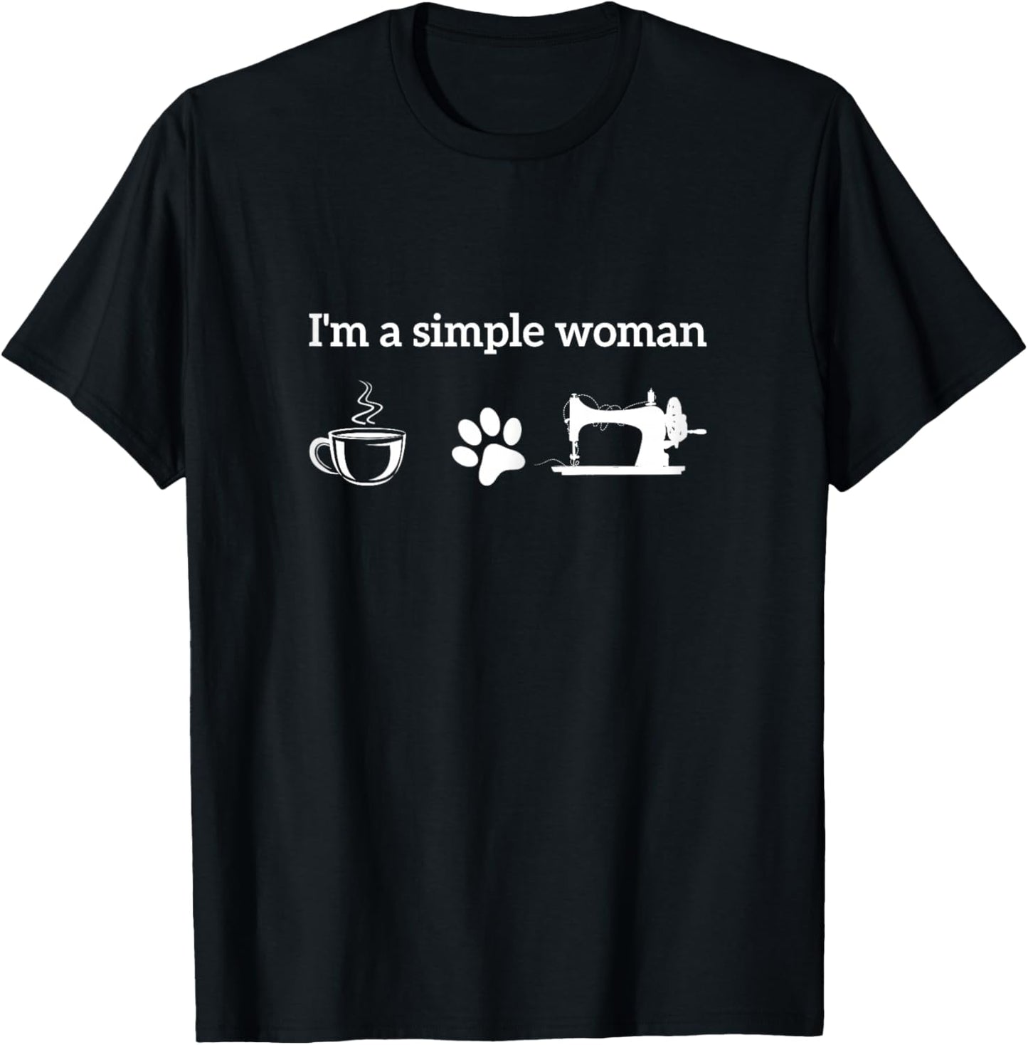 I'm A Simple Woman Loves Coffee Dog and Sewing Quilting T-Shirt - T-Shirt | Black