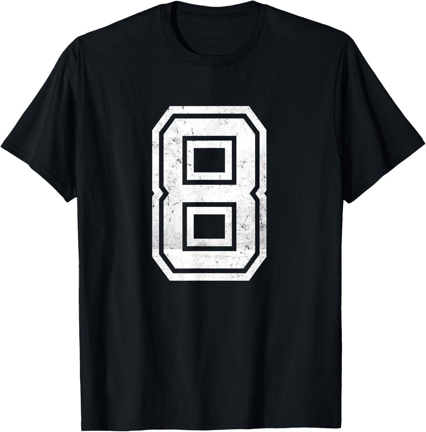 Distressed Number #8 Sport White Varsity Number T-Shirt - T-Shirt | Black