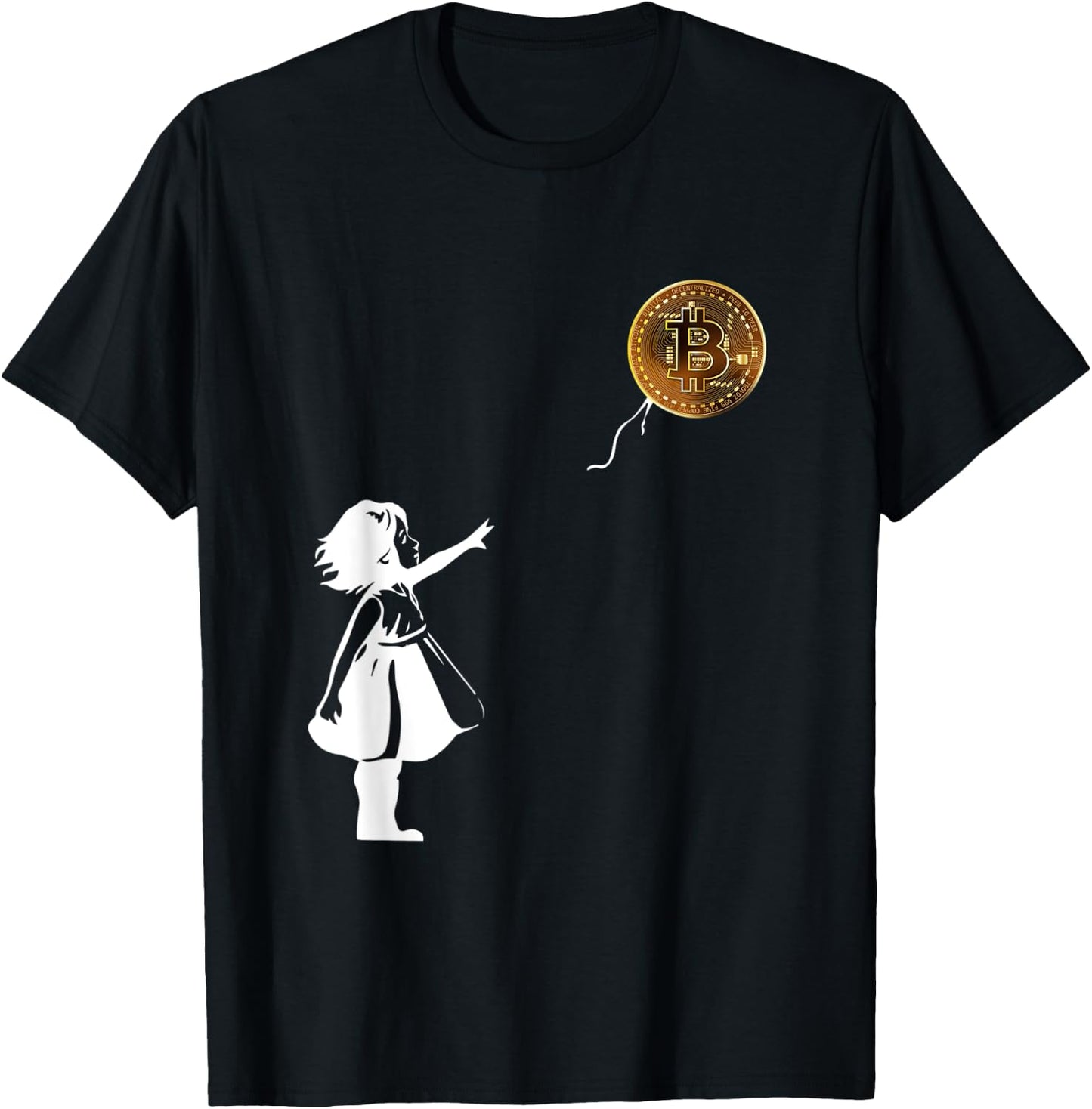 Bitcoin Balloon Girl Chasing A Fying Bitcoin Balloon T-Shirt - T-Shirt | Black