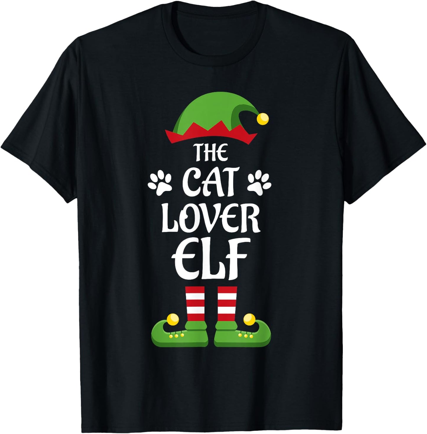 Cat Lover Elf Family Matching Group Christmas T-Shirt - T-Shirt | Black