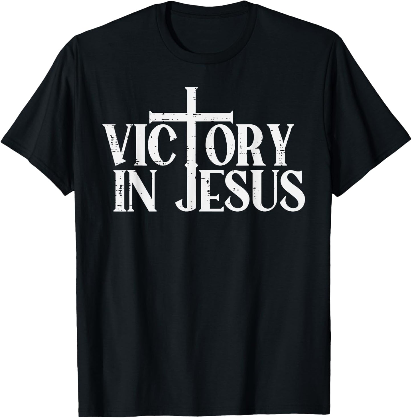 Victory In Jesus Cross God Faith Christian Men Women Kids T-Shirt - T-Shirt | Black