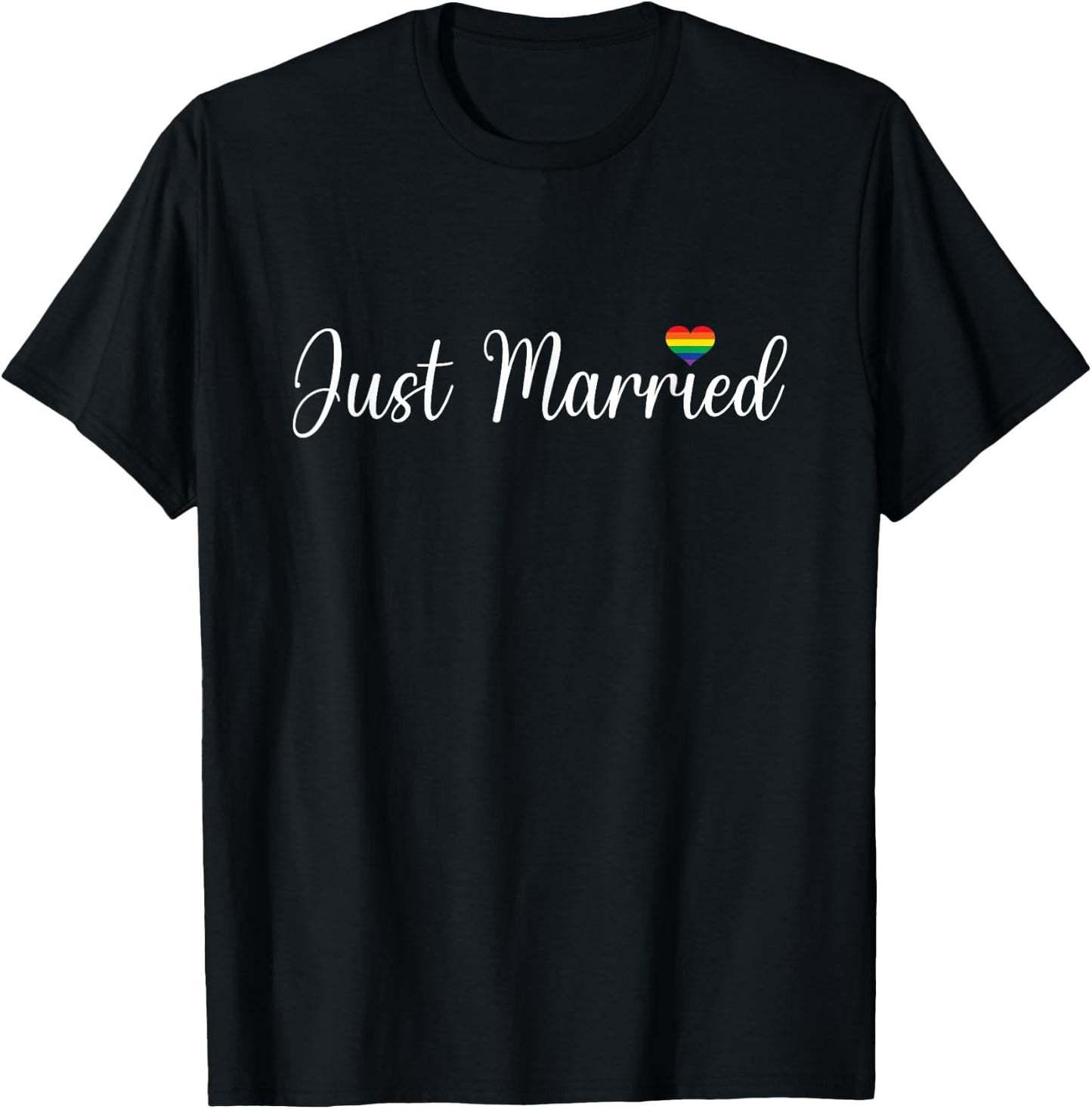 Just Married LGBTQ Gay Wedding Lesbian Bride Gay Husband T-Shirt - T-Shirt | Black