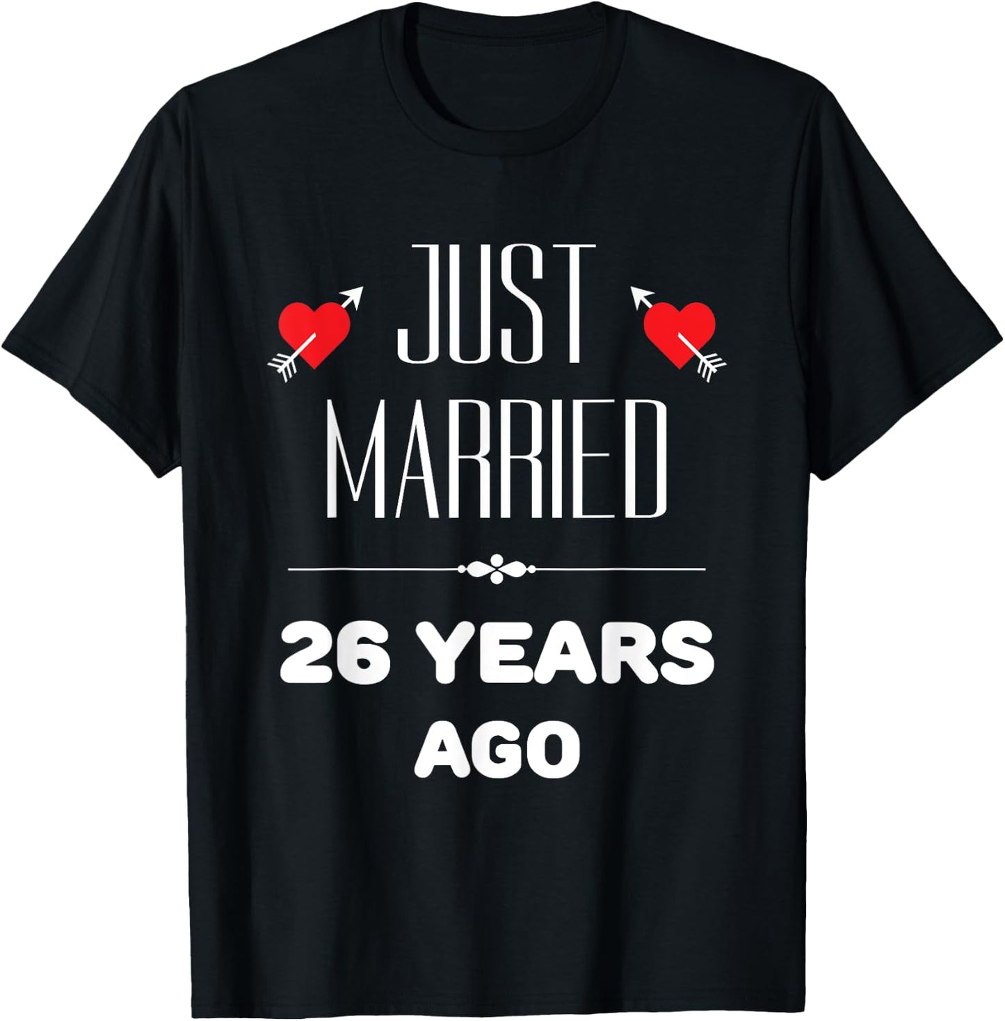 26th Year Wedding Anniversary With Loving Hearts T-Shirt - T-Shirt | Black