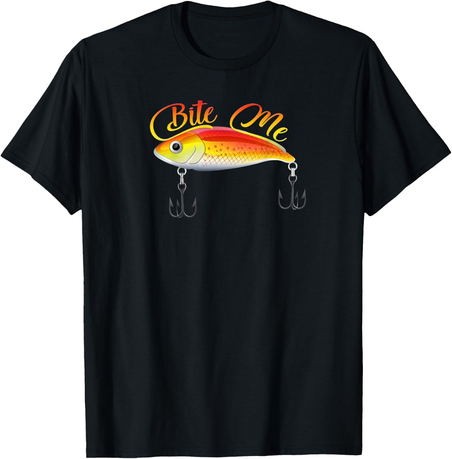 Bite Me Funny Fishing Lure Print On Back Of Shirt T-Shirt - T-Shirt | Black
