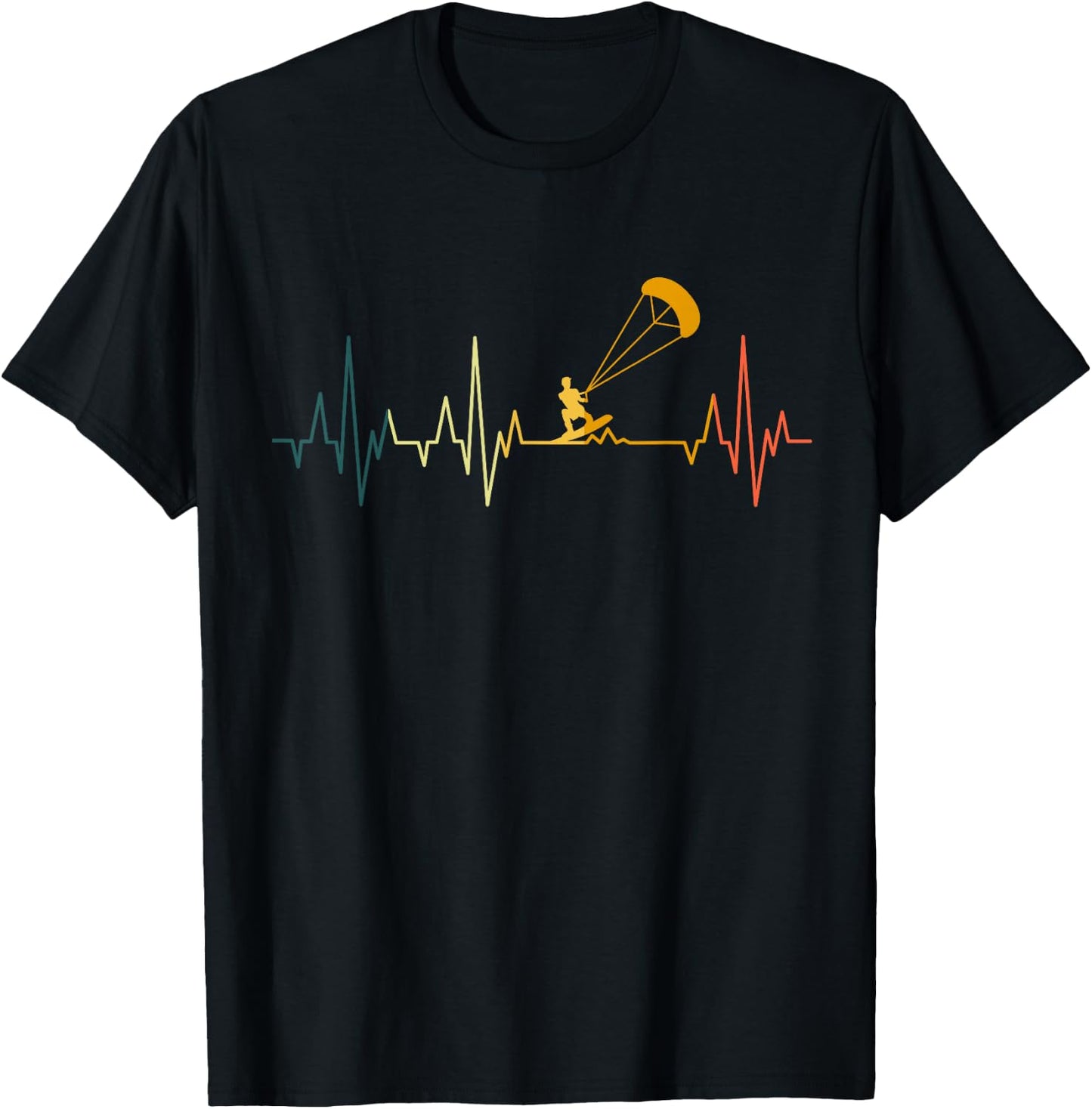 Kitesurfer Heartbeat Retro Kitesurfing EKG Kiteboarding Pulse T-Shirt - T-Shirt | Black