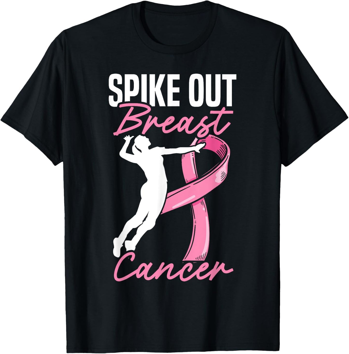 Spike Out Breast Cancer Volleyball Breast Cancer Awareness T-Shirt - T-Shirt | Black