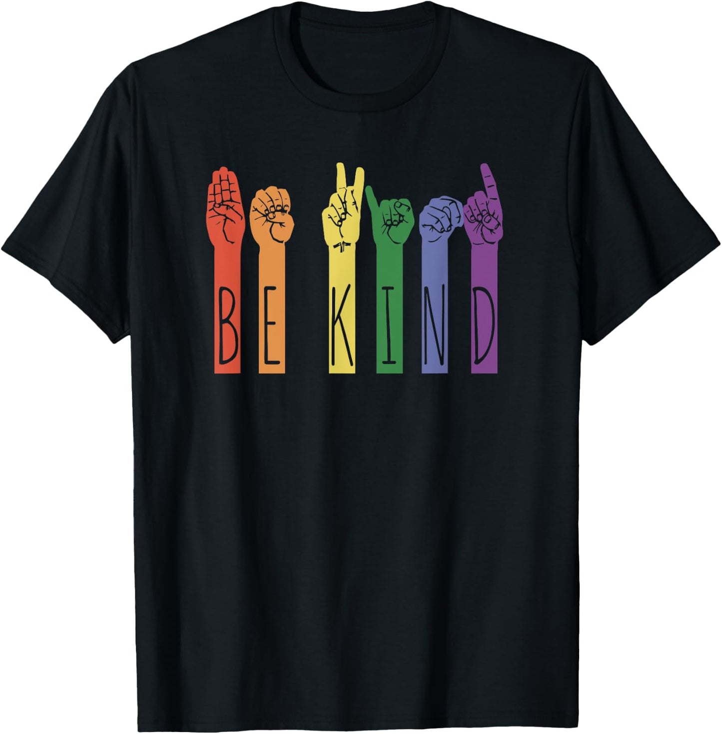 Retro Be Kind ASL Deaf Teacher Sign Language Gay Pride Gift T-Shirt - T-Shirt | Black