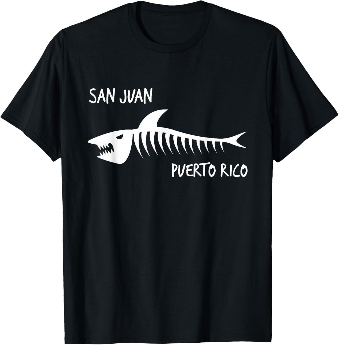 San Juan Puerto Rico Shark Skeleton White Print T-Shirt - T-Shirt | Black