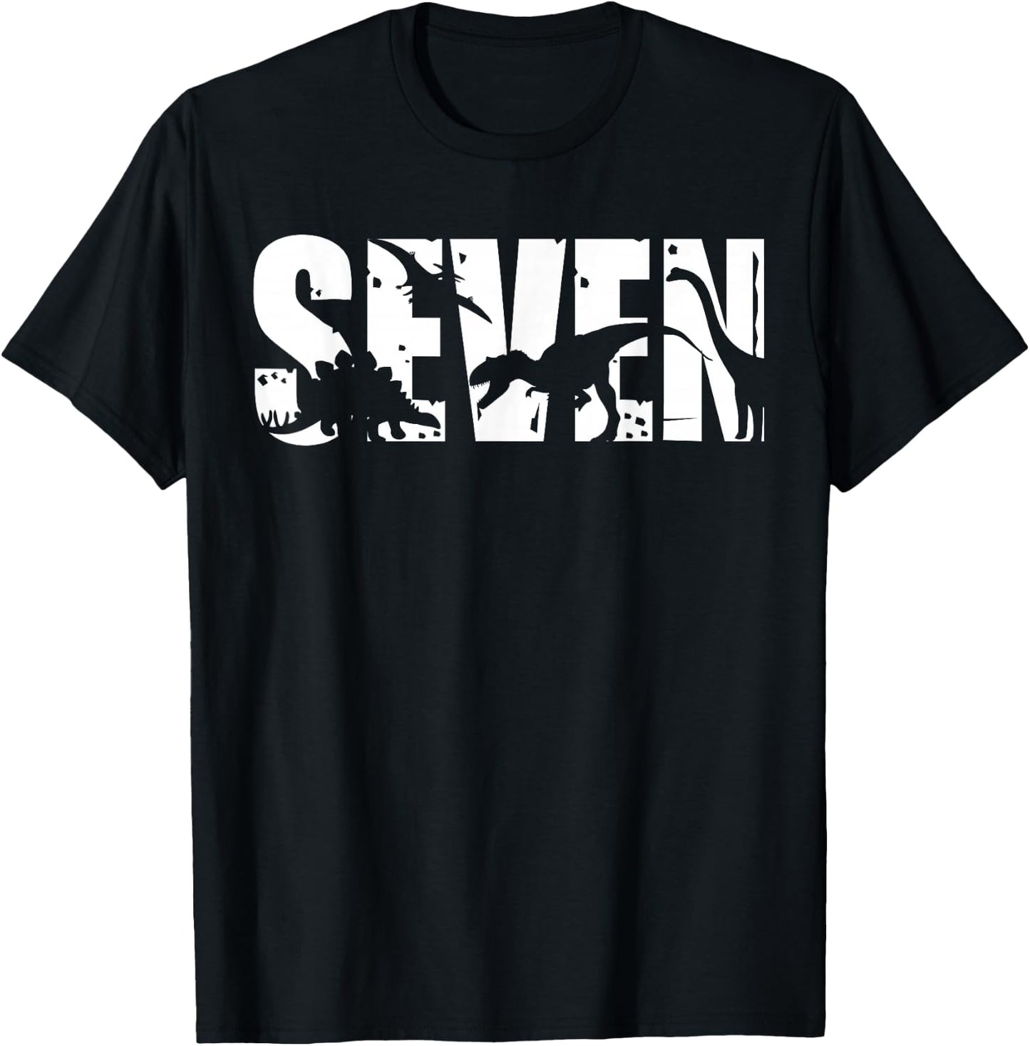 7 Years Old Birthday Boy Dinosaur T-Rex Gift, 7th BDay T-Shirt - T-Shirt | Black