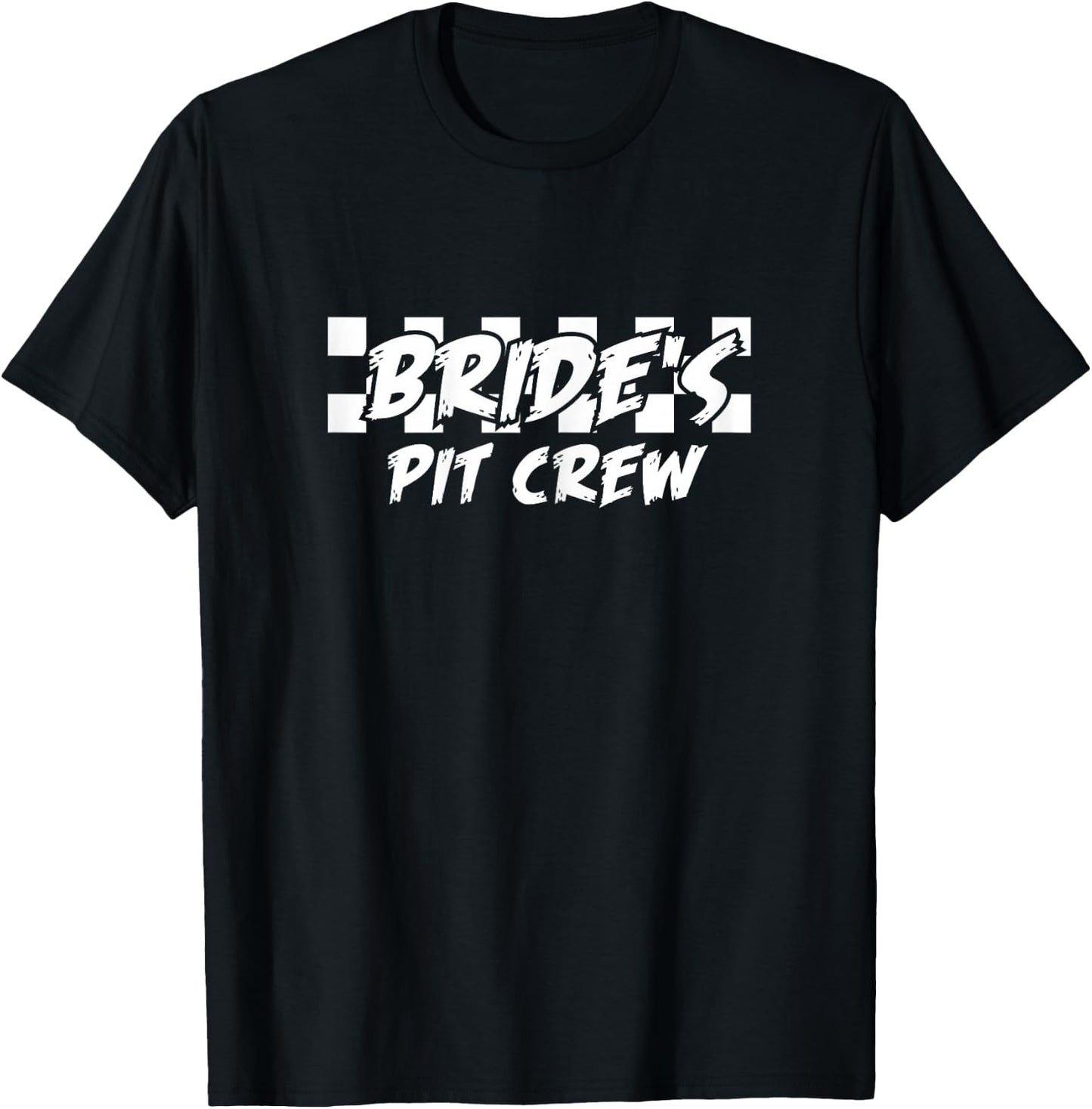 Brides Pit Crew Checkered Flag Wedding Party T-Shirt - T-Shirt | Black
