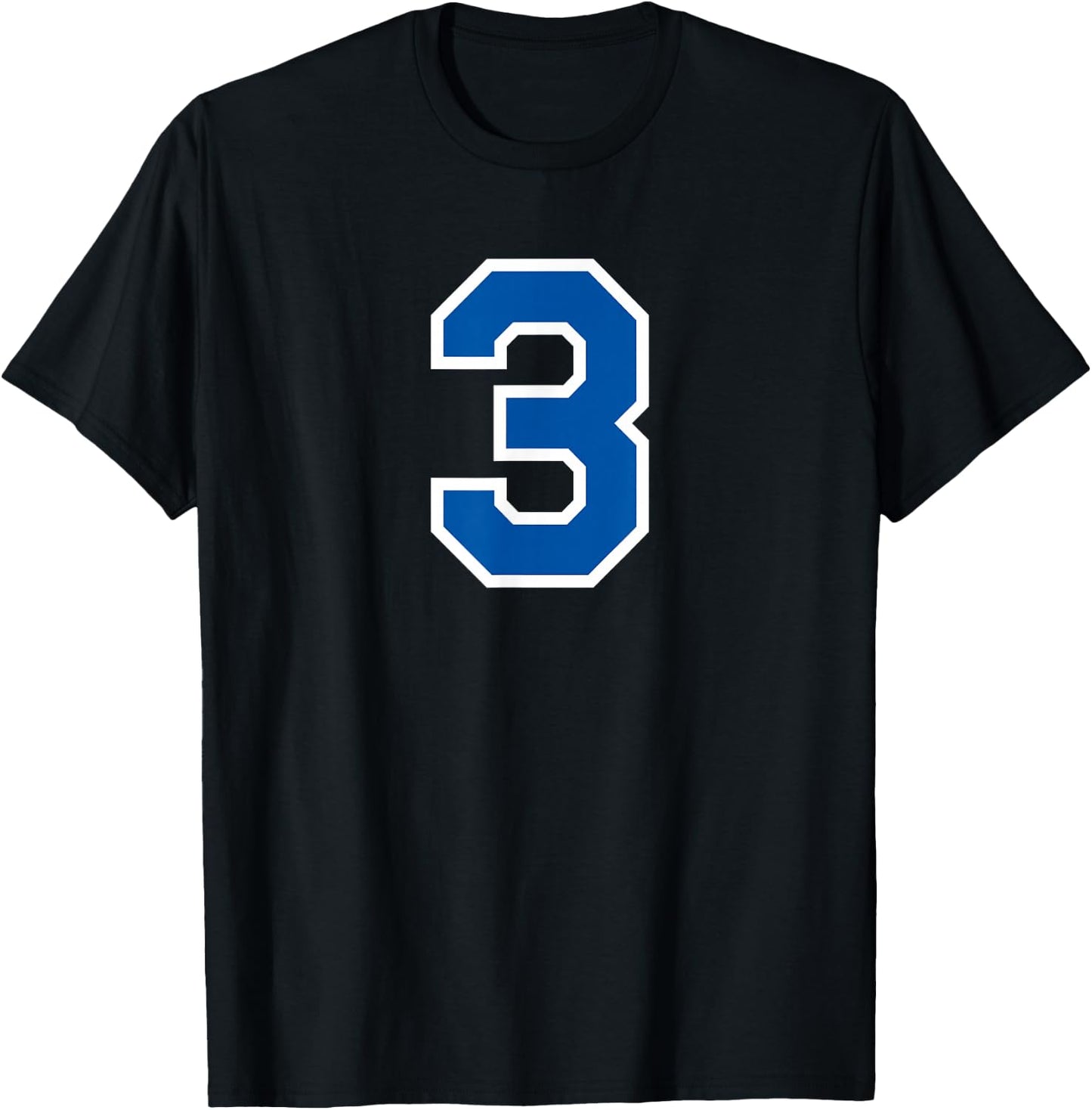 White Blue Sports Team Number #3 T-Shirt - T-Shirt | Black