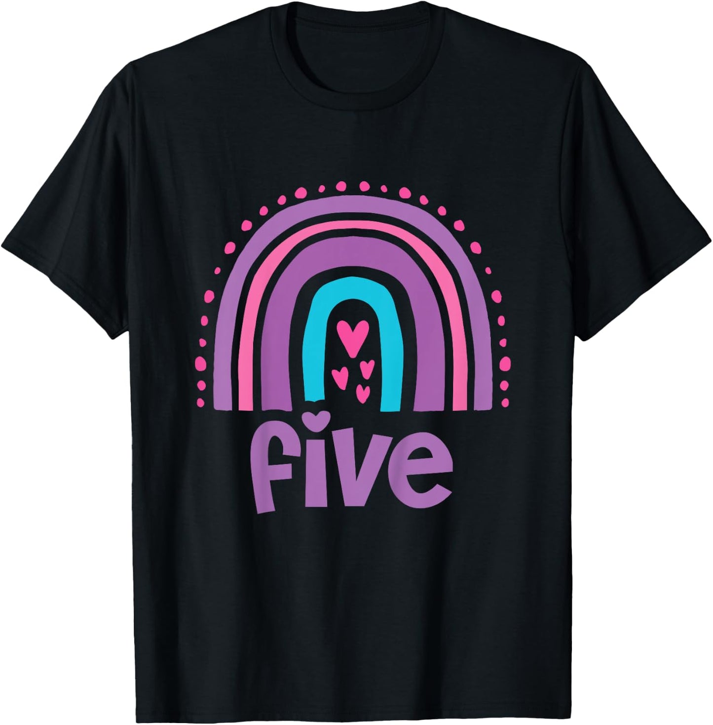 Girl's 5th Birthday Boho Rainbow Five 5 Years Old T-Shirt - T-Shirt | Black
