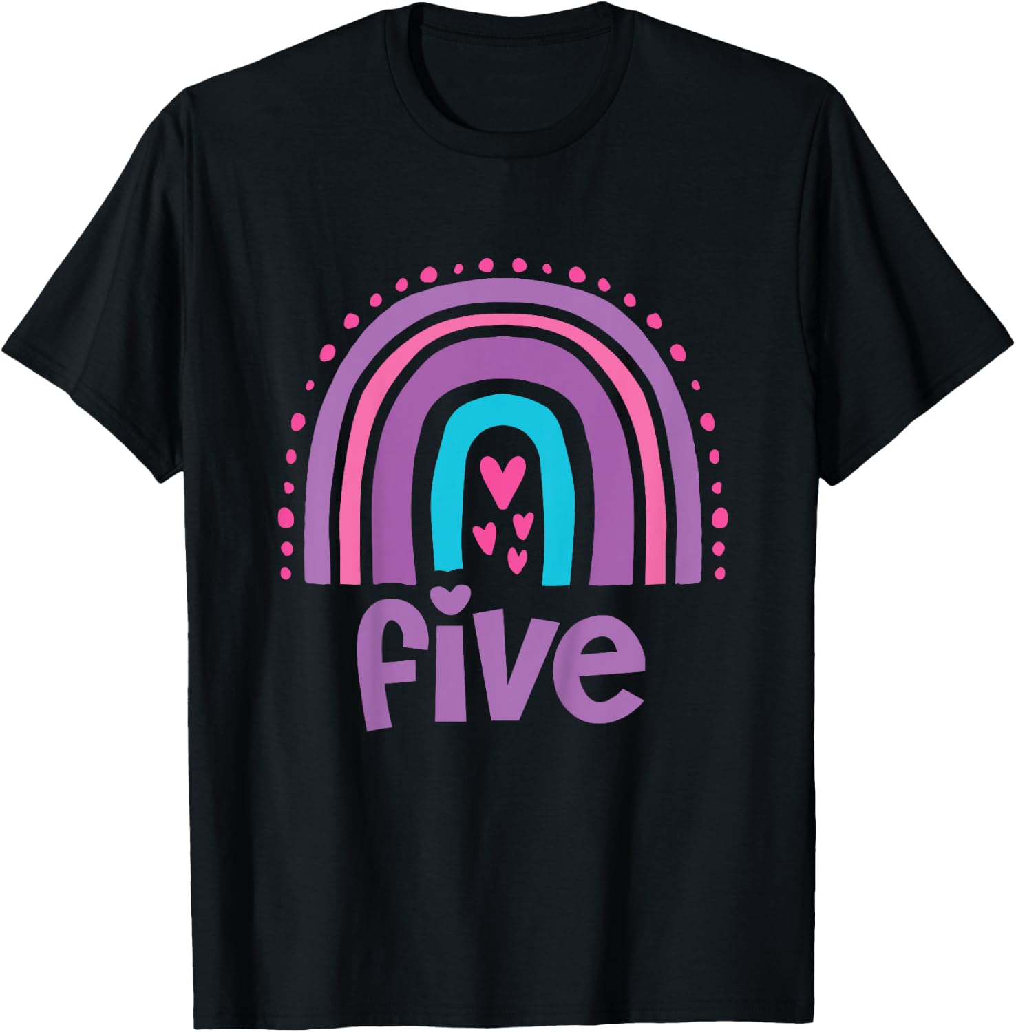 Girl's 5th Birthday Boho Rainbow Five 5 Years Old T-Shirt - T-Shirt | Black