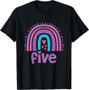 Girl's 5th Birthday Boho Rainbow Five 5 Years Old T-Shirt - T-Shirt | Black