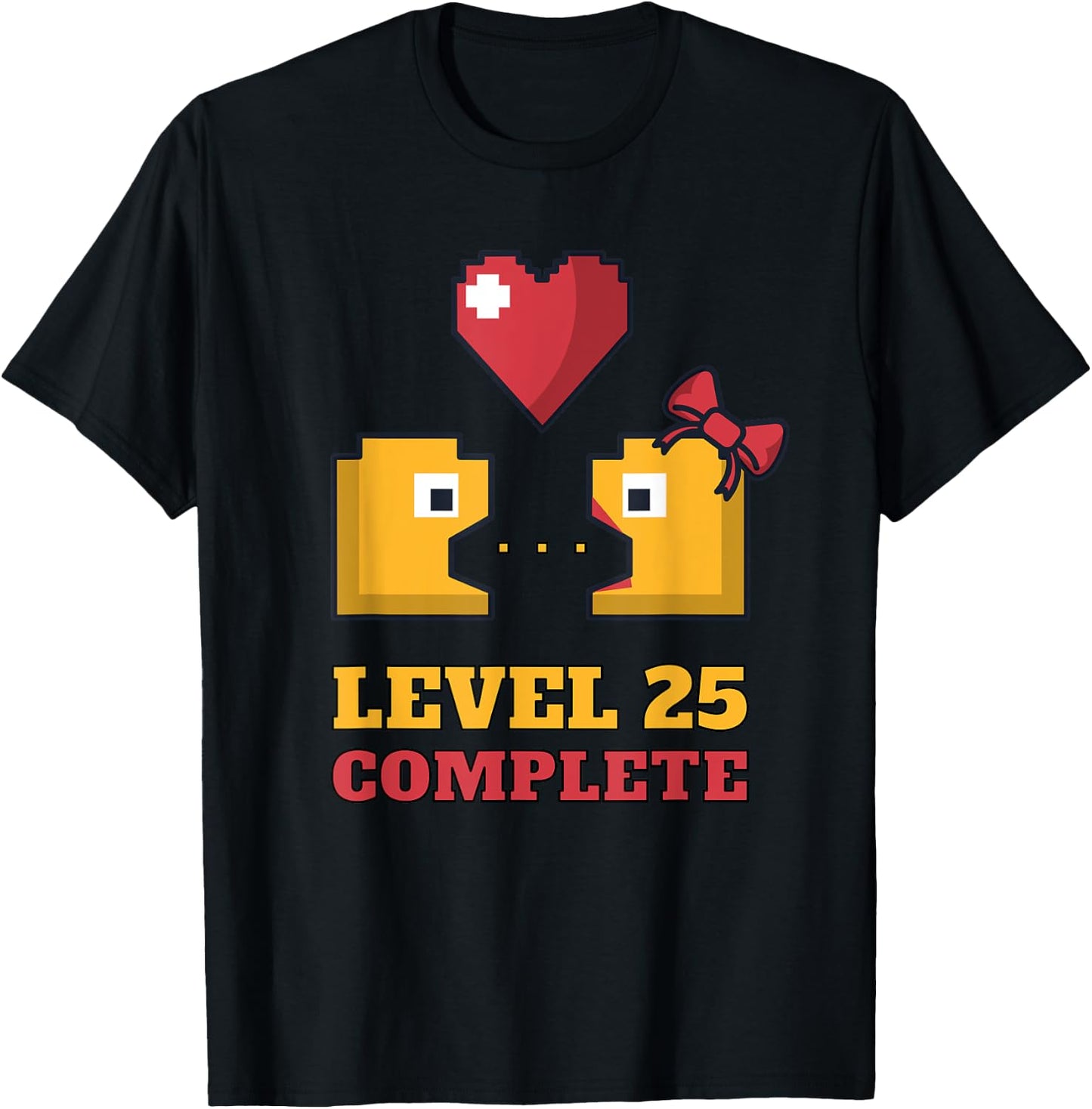 Funny Gamers Level 25 Complete 25th Wedding Anniversary T-Shirt - T-Shirt | Black