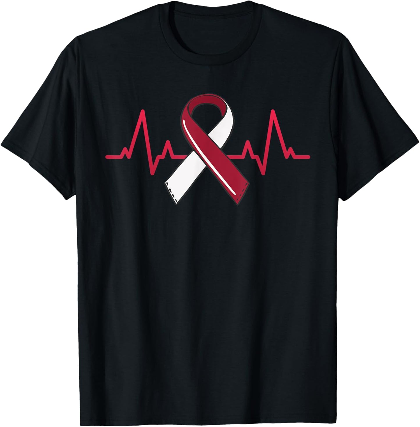 Oral Head And Neck Cancer Heartbeat Throat Burgundy Ribbon T-Shirt - T-Shirt | Black