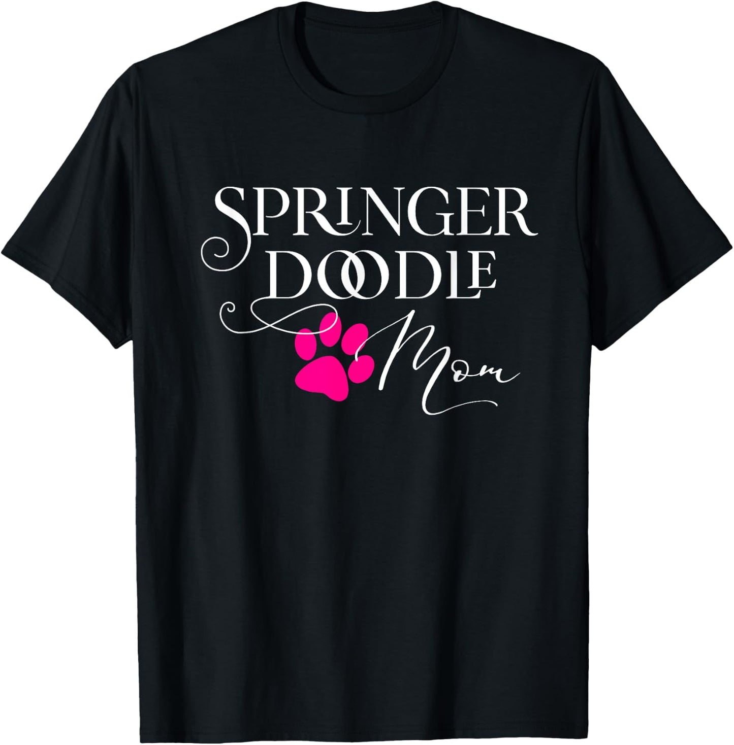 Springerdoodle Mom Pink Dog Paw T-Shirt - T-Shirt | Black
