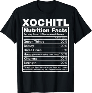 Xochitl Nutrition Facts Xochitl Name Birthday Shirt T-Shirt - T-Shirt | Black