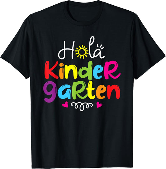 Hola Kindergarten Shirt Spanish Teacher Kids Back to School T-Shirt - T-Shirt | Black