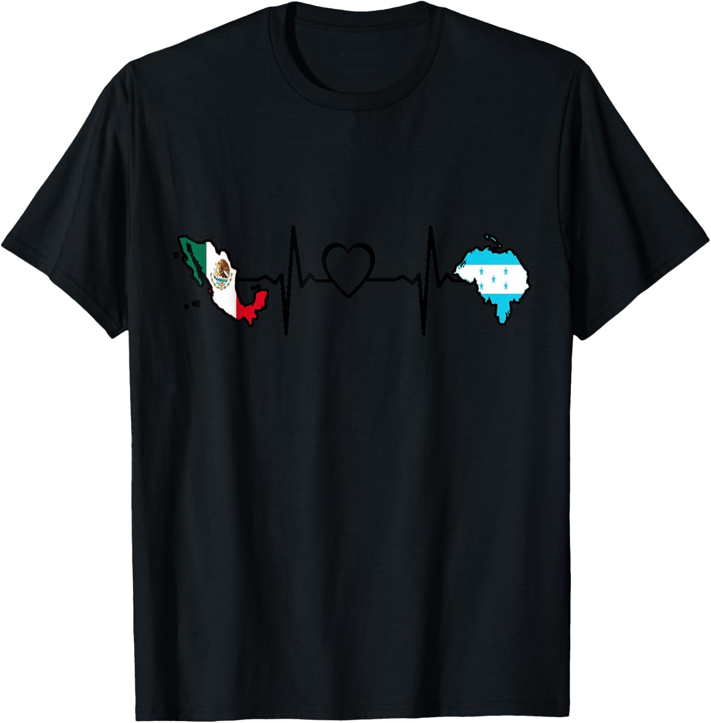 Mexico Honduras Flag - Mexican Honduran Heartbeat T-Shirt - T-Shirt | Black