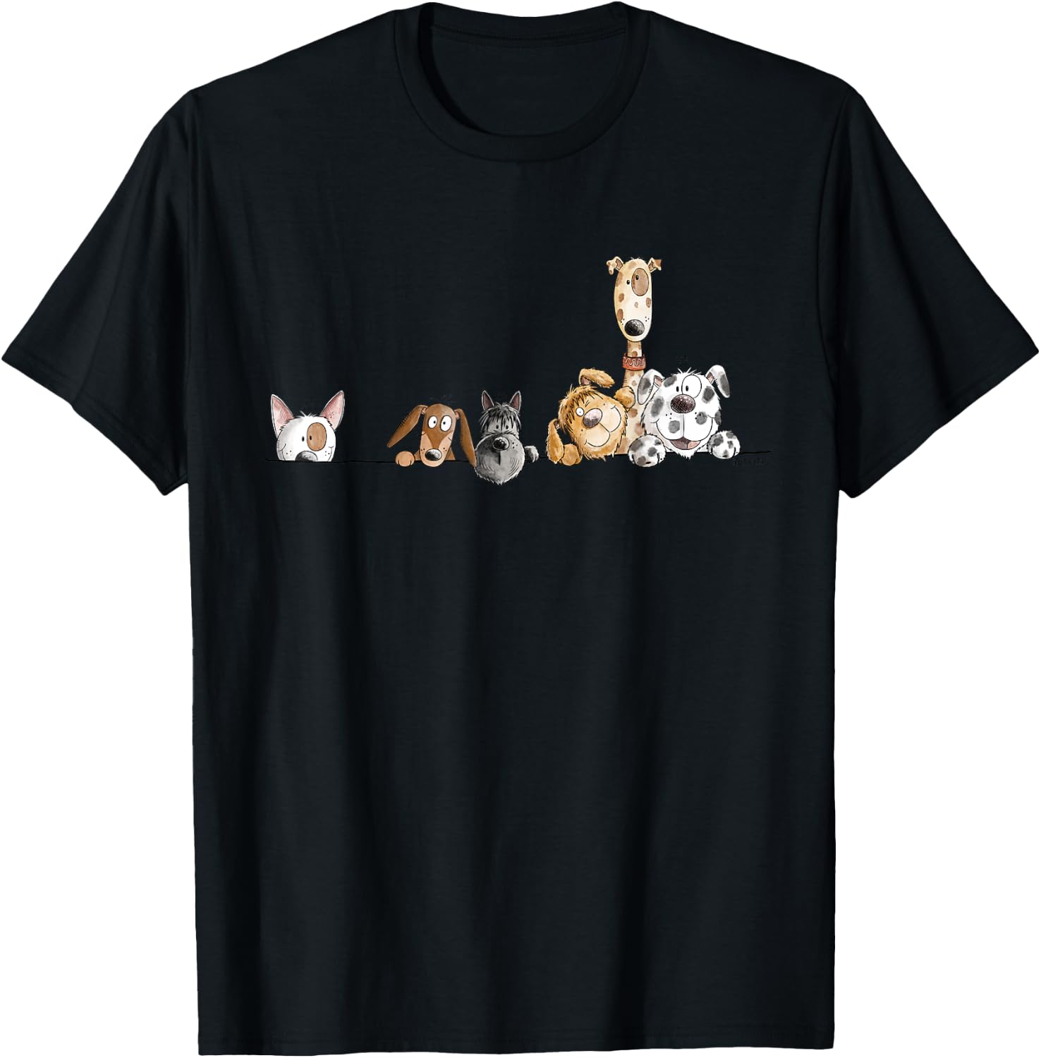 Droll Dogs Team I Funny Puppy Dog Lover Cartoon Fun T-Shirt - T-Shirt | Black