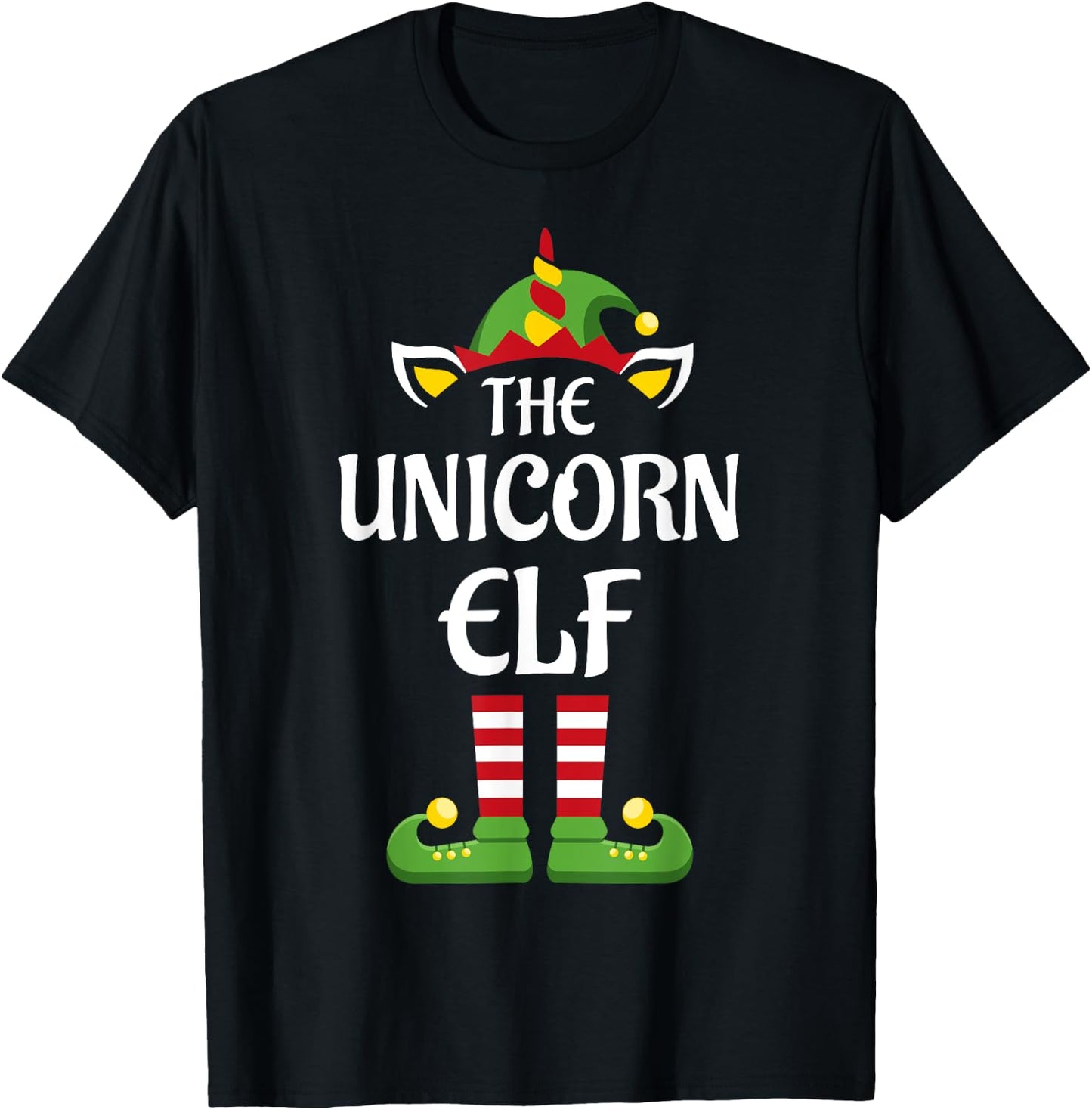 Unicorn Elf Family Matching Group Christmas T-Shirt - T-Shirt | Black