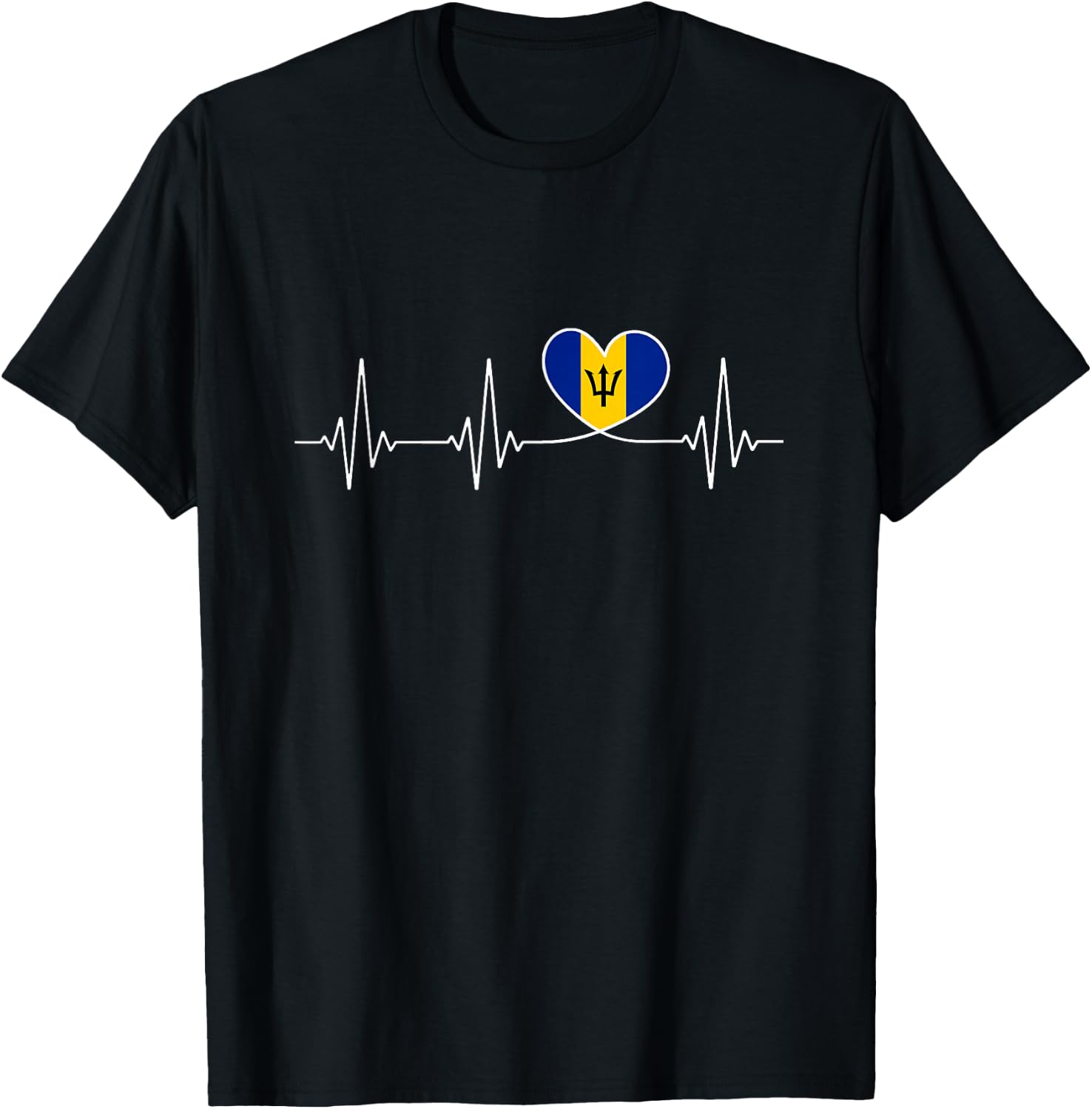 Barbados Love Heartbeat Barbadian Flag with Heart Barbados T-Shirt - T-Shirt | Black