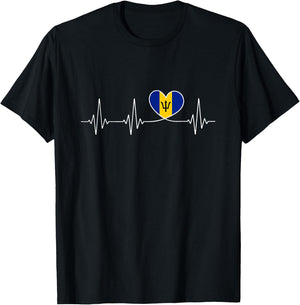 Barbados Love Heartbeat Barbadian Flag with Heart Barbados T-Shirt - T-Shirt | Black