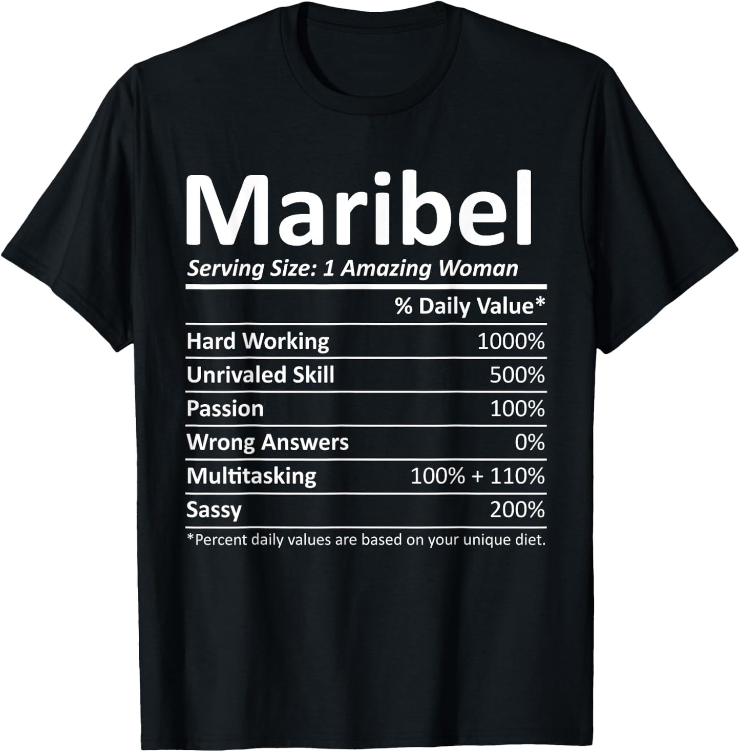 MARIBEL Nutrition Personalized Name Funny Christmas Gift T-Shirt - T-Shirt | Black