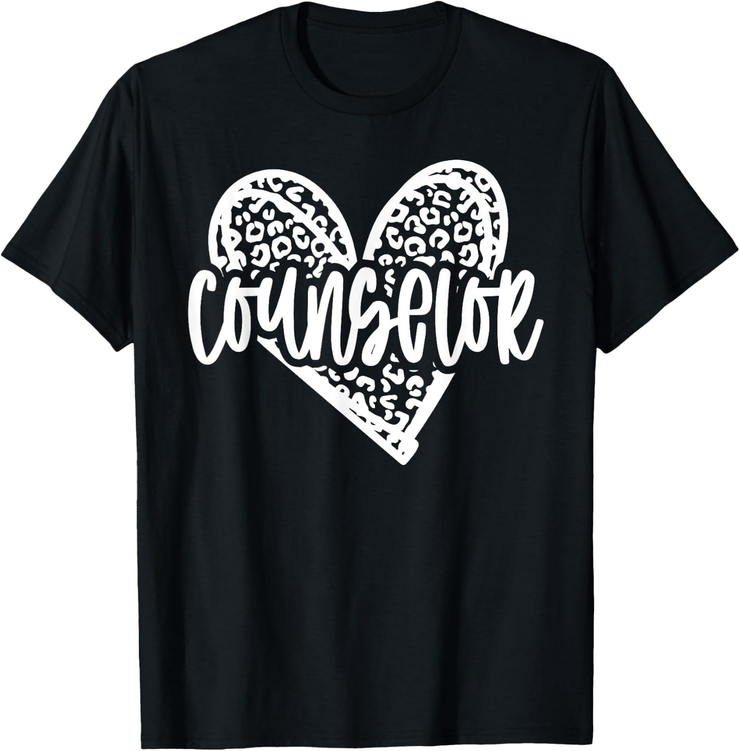 School Counselor Leopard Heart Schools Guidance Counseling T-Shirt - T-Shirt | Black