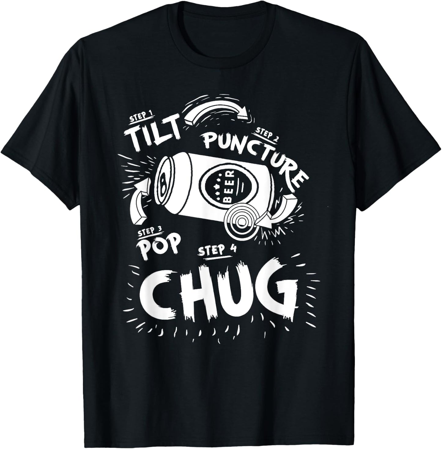 Tilt Puncture Pop Chug Funny Shotgun Beer Basics Diagram T-Shirt - T-Shirt | Black