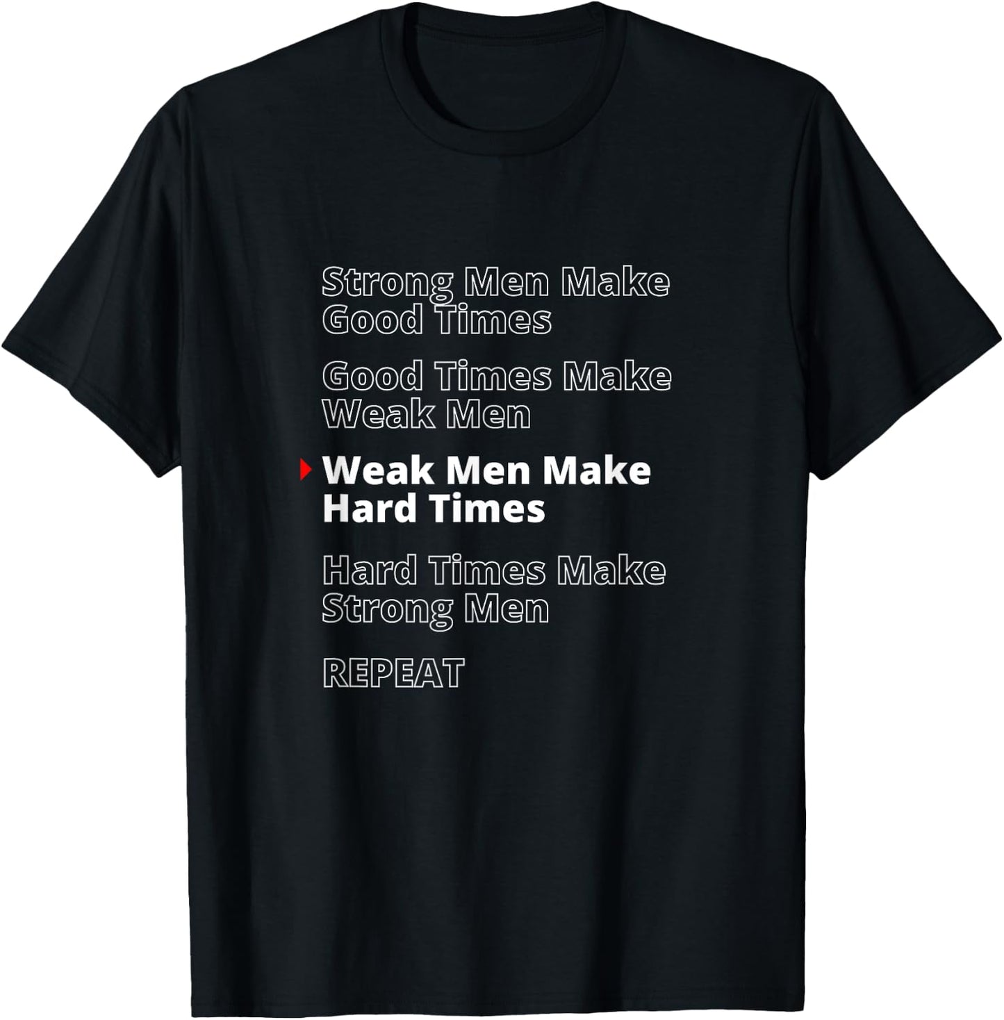 Strong Men Make Good Times White Text Graphic T-Shirt - T-Shirt | Black