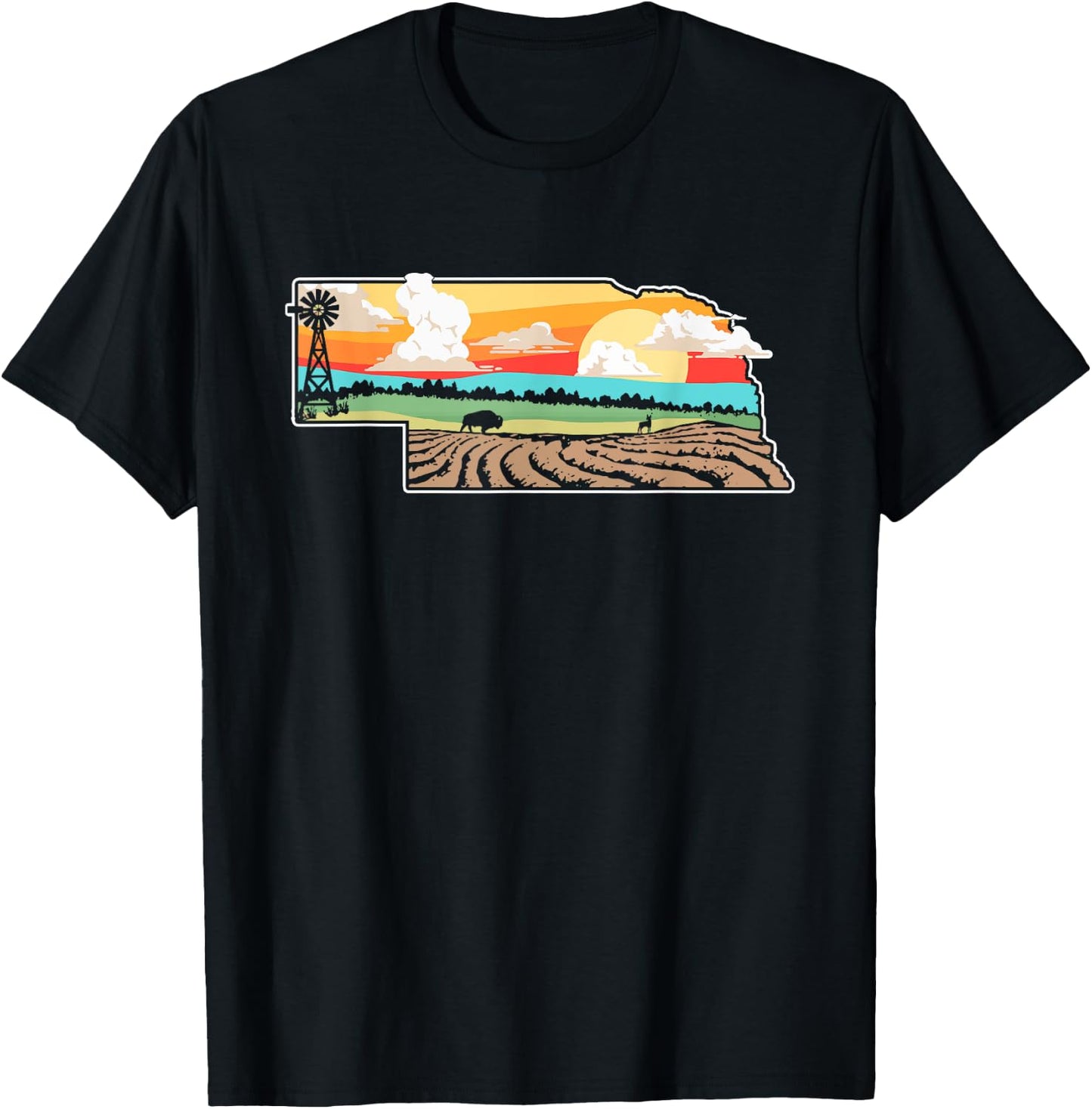 State of Nebraska Pride Outdoor & Nature Artistic Graphic T-Shirt - T-Shirt | Black