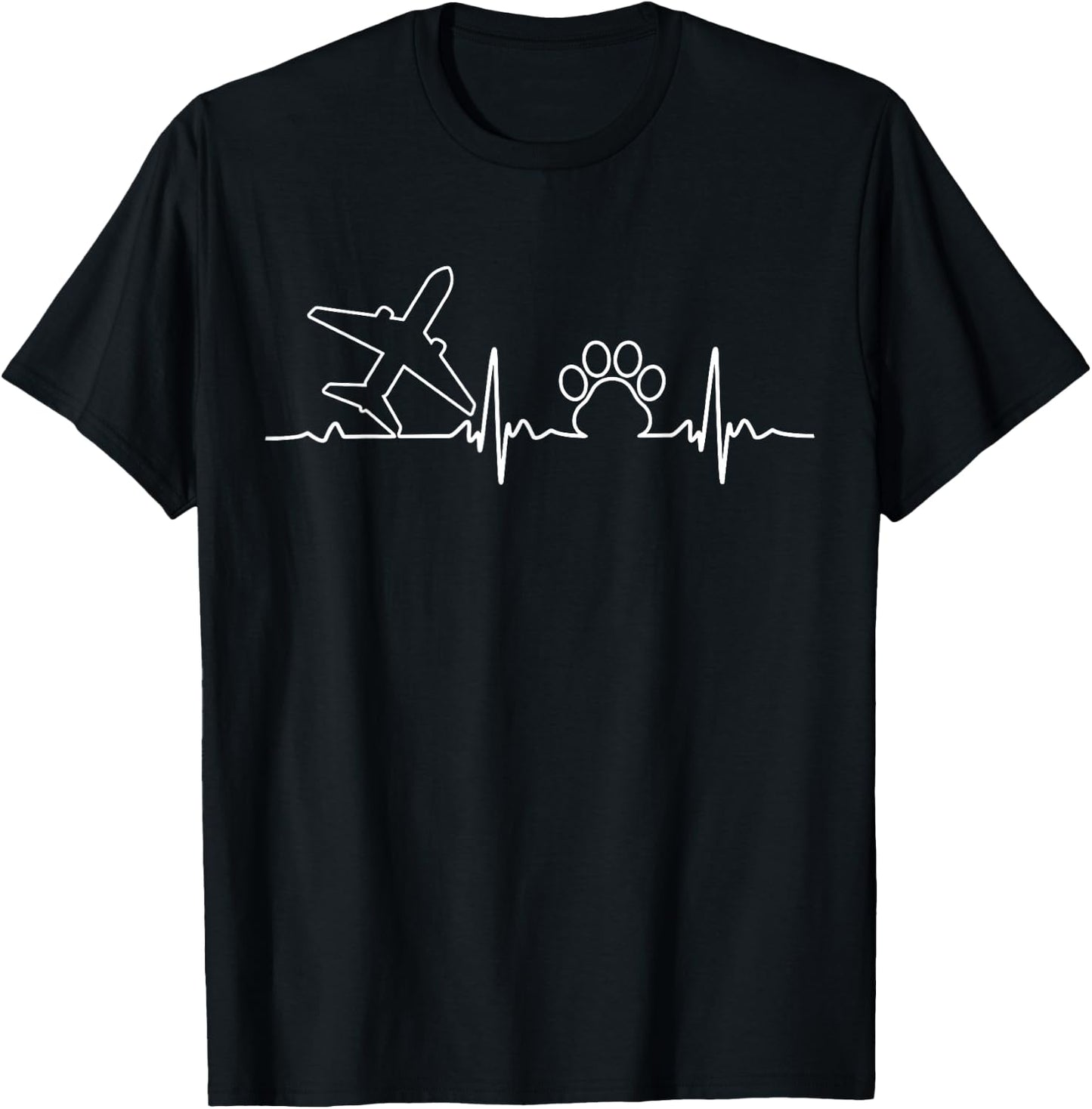 Airplane Paw Heartbeat Cute Cat Dog Aircraft Lover Aviator T-Shirt - T-Shirt | Black