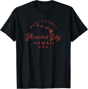 Maui Honolua Bay Hawaii Islands Map Hawaiian Vintage T-Shirt - T-Shirt | Black