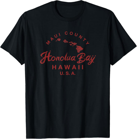 Maui Honolua Bay Hawaii Islands Map Hawaiian Vintage T-Shirt - T-Shirt | Black