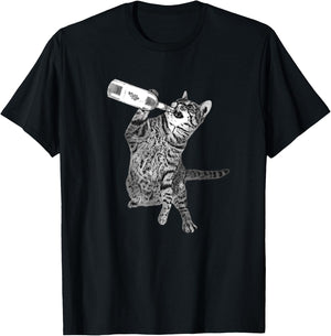 Wine Drinking Cat Funny Drunk Cat Cat Wine Lovers T-Shirt - T-Shirt | Black