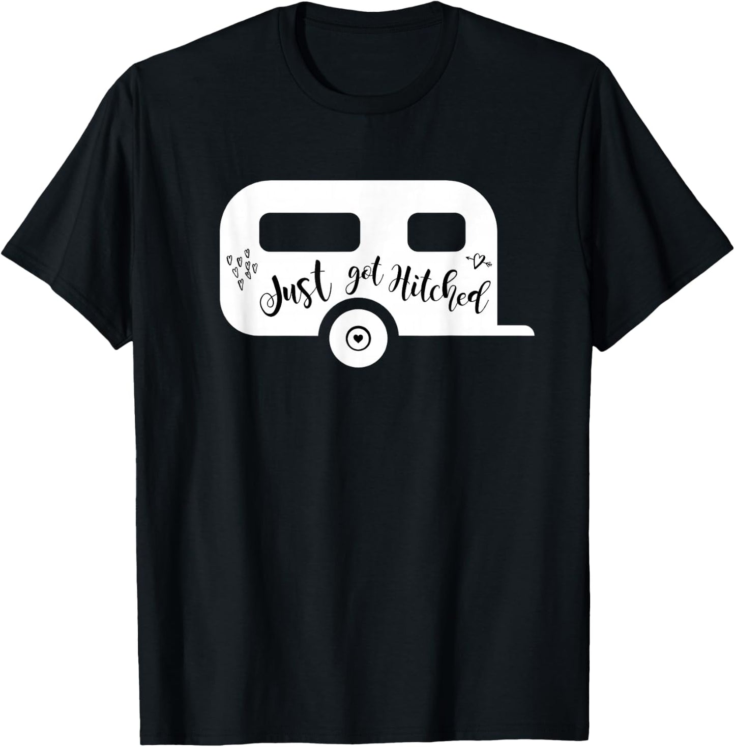 Just Got Hitched Bride Groom Camping Couple Wedding Bridal T-Shirt - T-Shirt | Black
