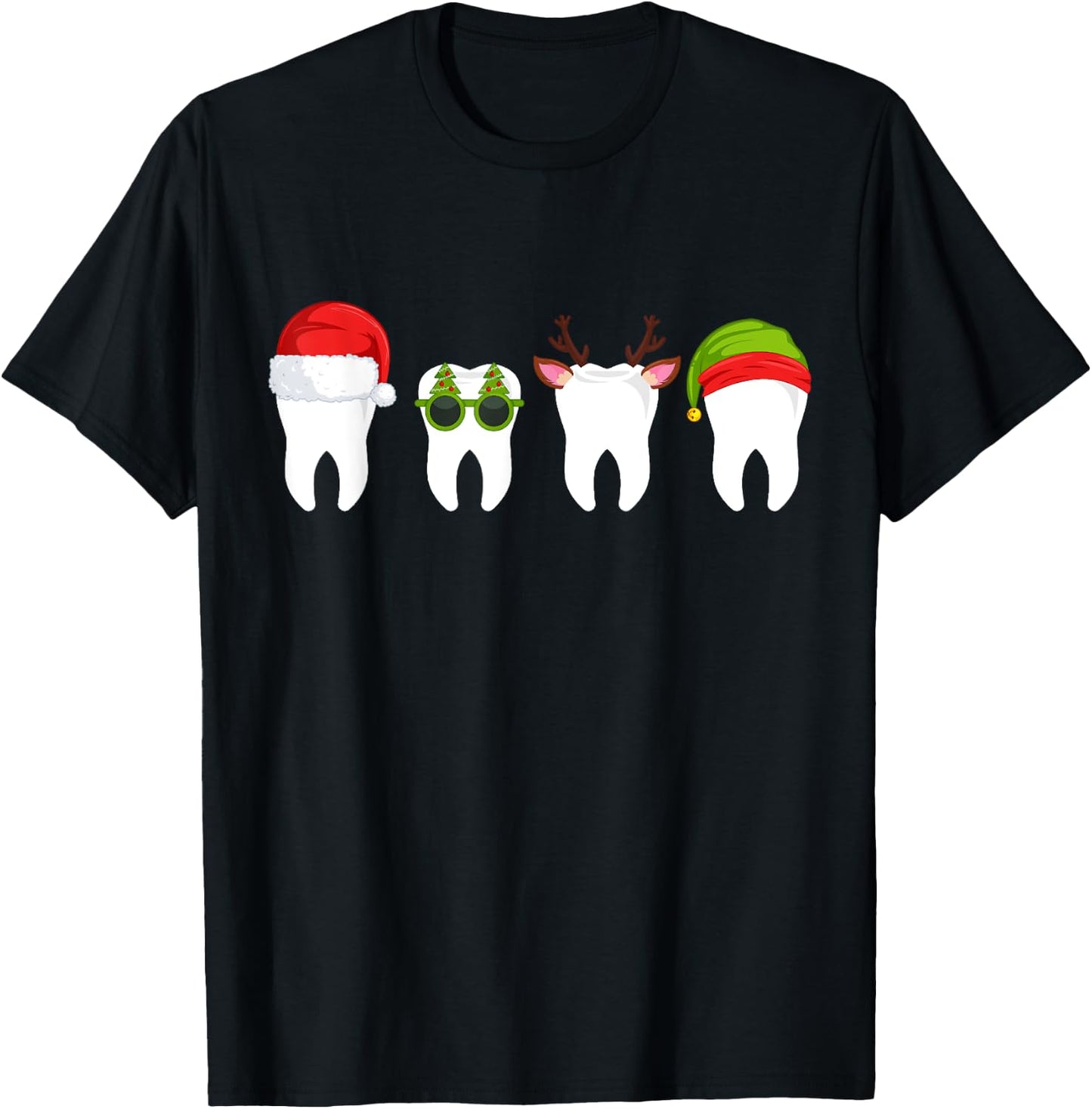 SOMMAS DENTIST Funny Dentist Christmas Tooth Dental Teeth with Xmas Hats Adult T-Shirt - T-Shirt | Black