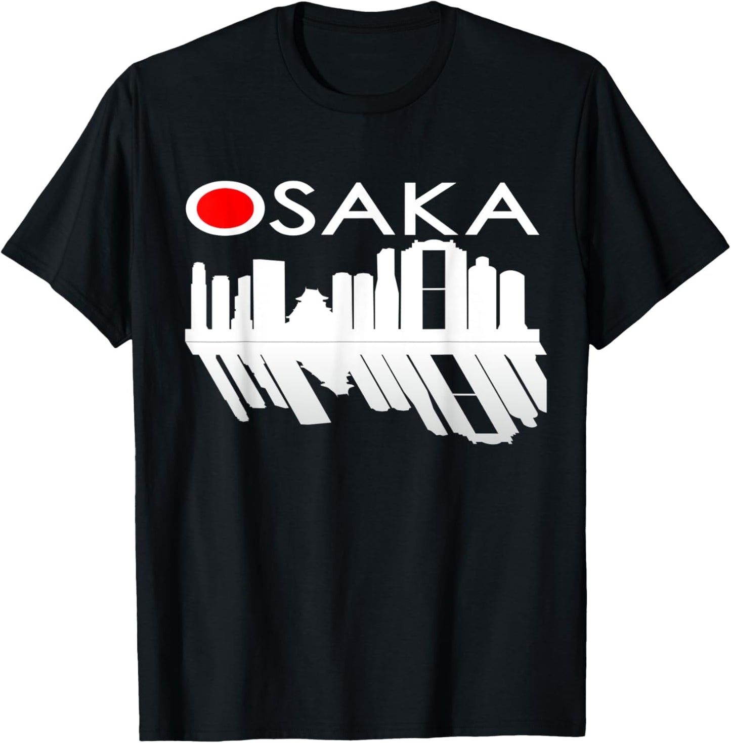Osaka Japan Skyline & Reflection of Building, Tower T-Shirt - T-Shirt | Black
