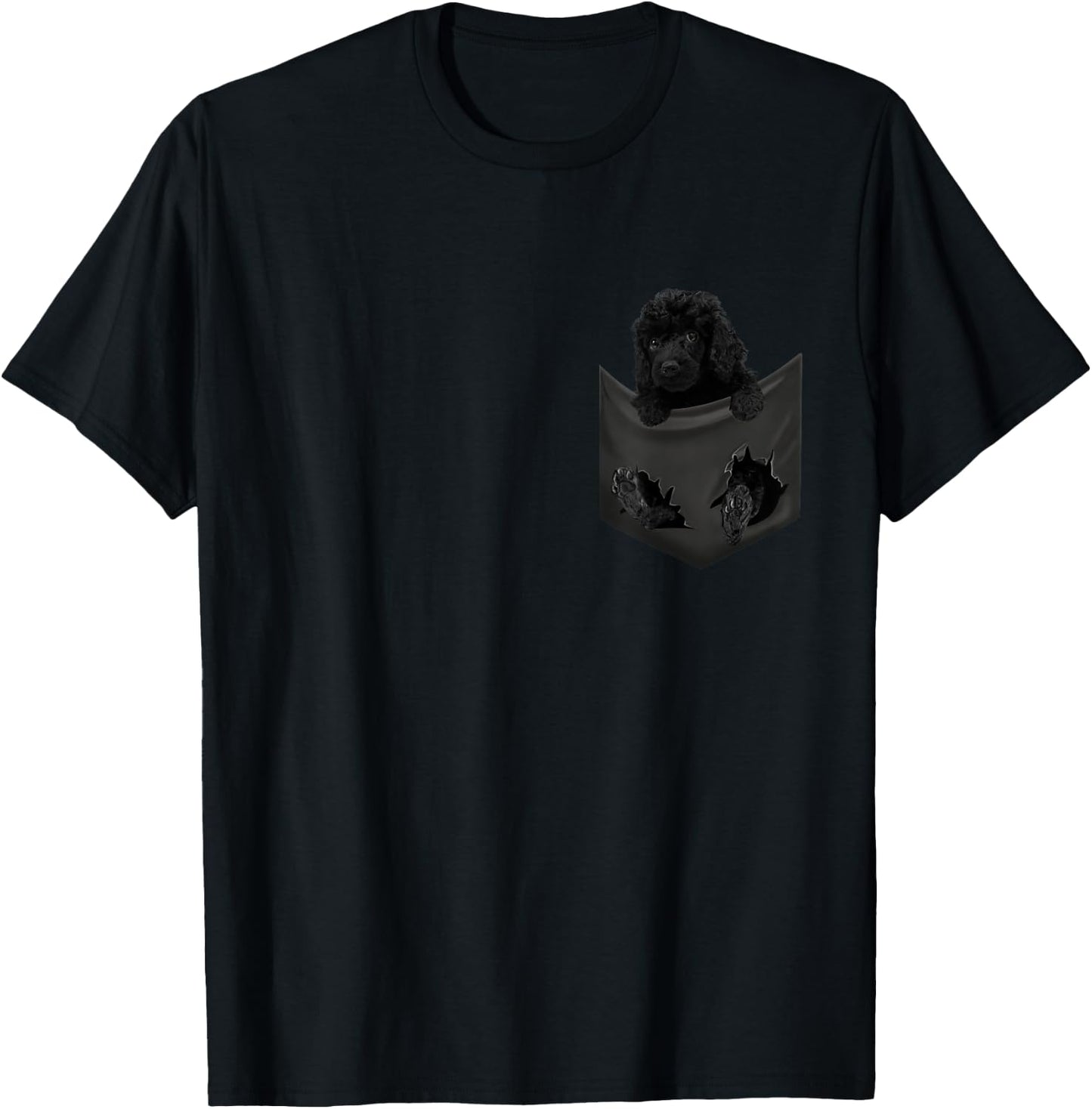 Black Poodle Dog In Pocket Men Women Girls Kids T-Shirt - T-Shirt | Black
