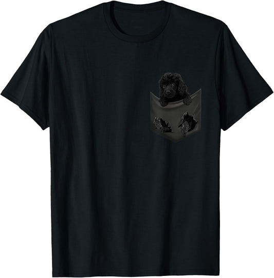 Black Poodle Dog In Pocket Men Women Girls Kids T-Shirt - T-Shirt | Black